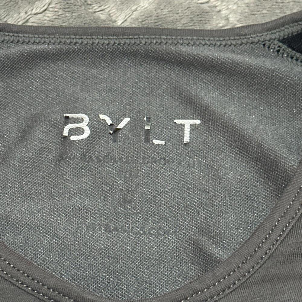 BYLT Shirt Men Medium M Black Gray Drop Cut Lux Baseball 3/4 Sleeve Performance - Picture 3 of 6